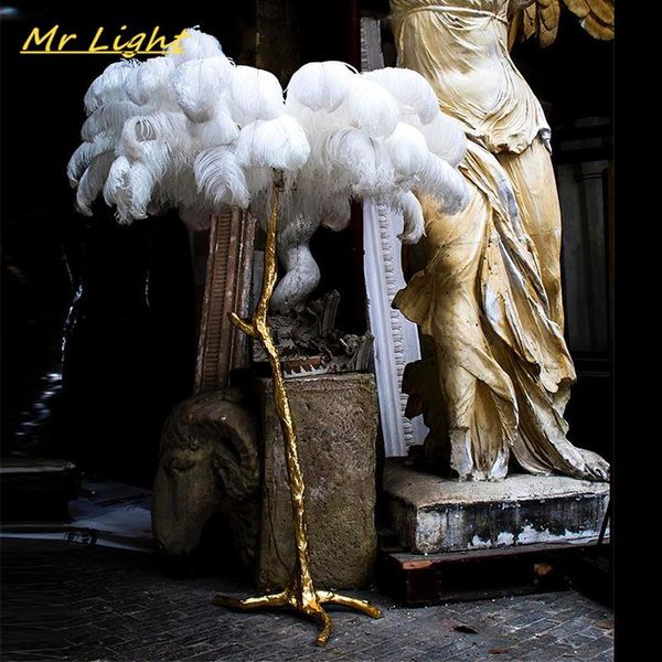 

modern led floor lamp ostrich feather post-modern copper lights living room el standing bedroom decor lamps