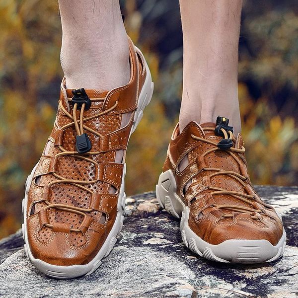 

sandals handmade casual flats sandales homme ventilated hollow men fisherman male shoes drivings breathable zapatos hombre, Black