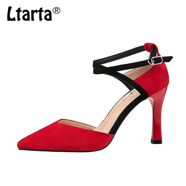 

dress shoes ltarta 9cm 2021 pointed high heels nightclub thin cross bandage women's single heel pumps lsj, Black