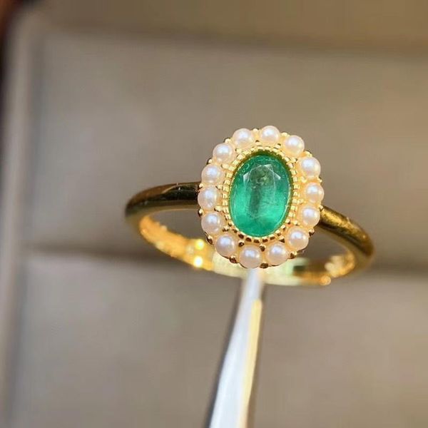 

cluster rings the engagement gift emerald ring natural and real 925 sterling silver fine jewelry, Golden;silver