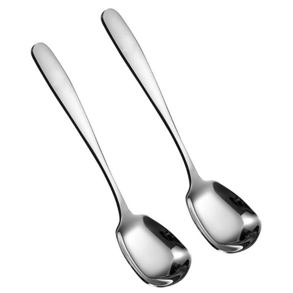 

spoons 2 pcs 304 stainless steel spoon thicken polished soup square flat bottom for school home banquet- size (silver)