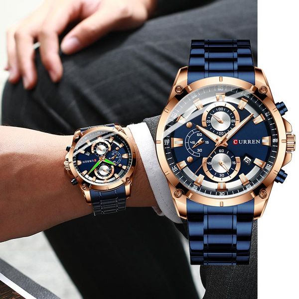 

wristwatches curren men watch sports quartz mens watches full steel waterproof chronograph wristwatch relogio masculino, Slivery;brown