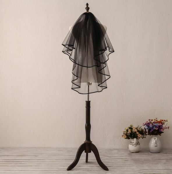

bridal veils black plain edge wedding veil short two layer ivory white soft