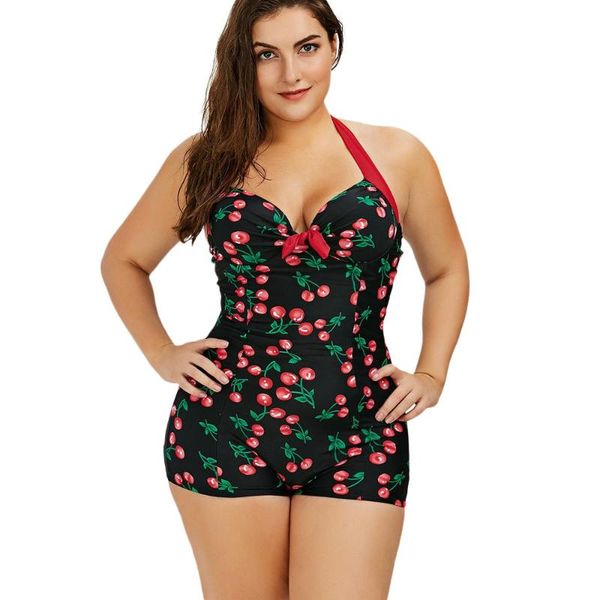 

one-piece suits halter cute plus size swimwear women swimsuit high waisted push up vintage bathing suit 2021