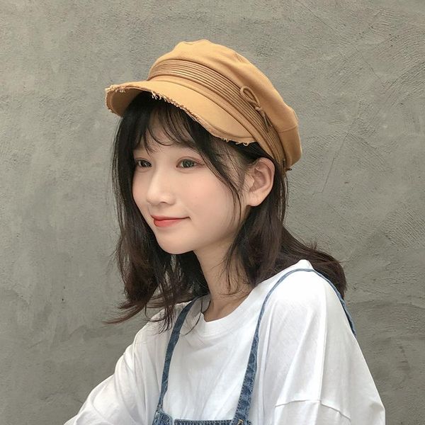 

berets 2021 fashion summer autumn ladies beret women sboy hat knot navy caps retro flat casual wild octagonal cap, Blue;gray