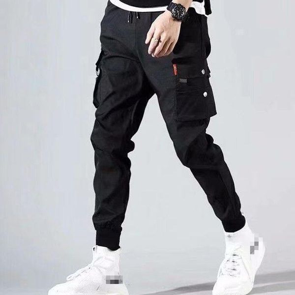 

men's pants cargo casual hip hop pocket male trousers sweatpants streetwear drawstring elastic waist jogger oversize, Black