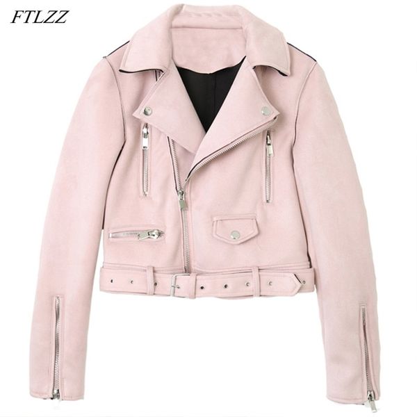 

autumn women vintage yellow suede leather jacket streetwear female biker turn down collar basic short black coat 210430