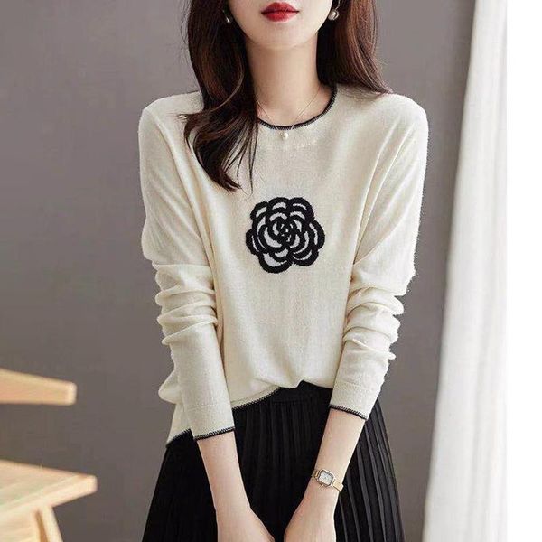

women's sweaters autumn vintage floral jacquard sweater women knitted o-neck long sleeve harajuku jumpers slim elegant casual pullovers, White;black