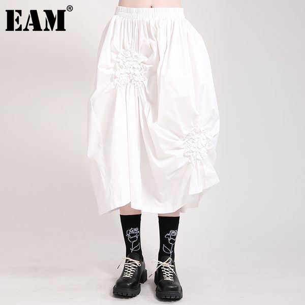 

[eam] black big size irregular pleated high elastic waist half-body skirt women loose fashion spring summer 1dd7223 21512