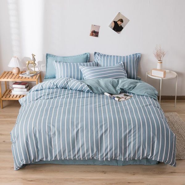 

bedding sets nordic stripe washed cotton quilt cover pillow case bed sheet soft breathable single double king  set oceania