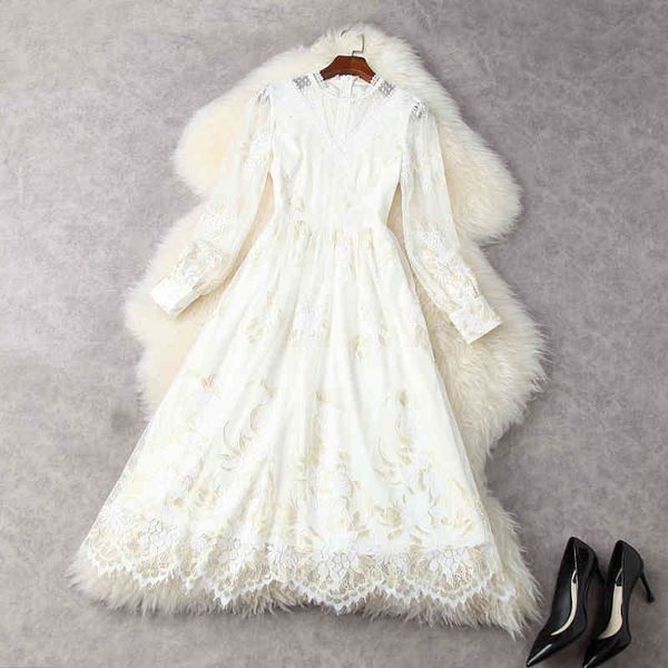 

high street fashion o-neck solid color lace gauze dress 210521, Black;gray
