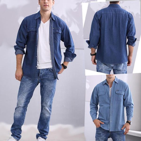 

men's casual shirts men clothing 2021 fall/winter denim long-sleeved shirt workwear business wear overalls, White;black