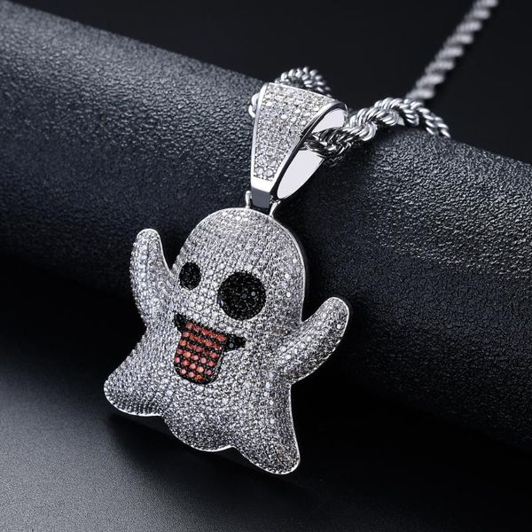 

bling iced out funny ghost grimace necklace pendant gold silver color micro pave cubic zirconia hip hop men jewelry for gift necklaces