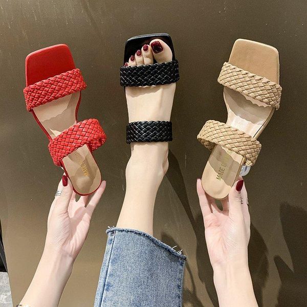 

slippers shoes low pu rubber fabric basic rome hoof heels, Black