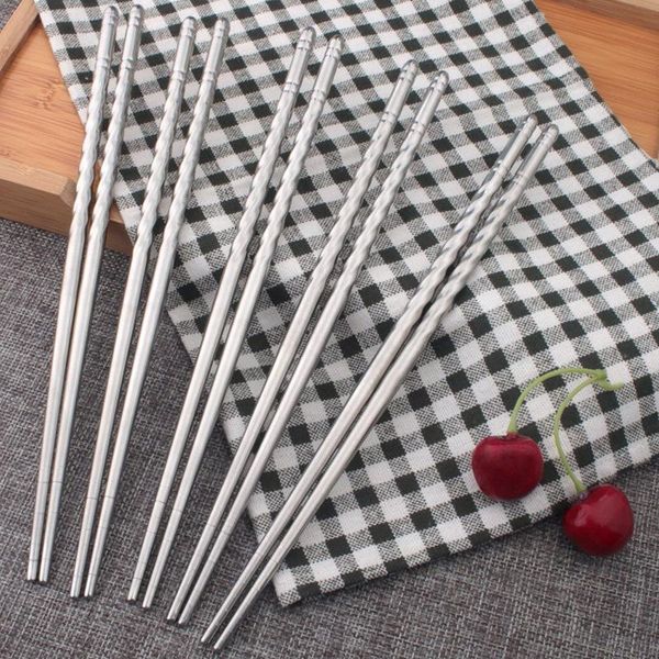 

chopsticks 5pair stainless steel non-slip reusable metal sticks spiral design chopstick head hollow insulation kitchen tool