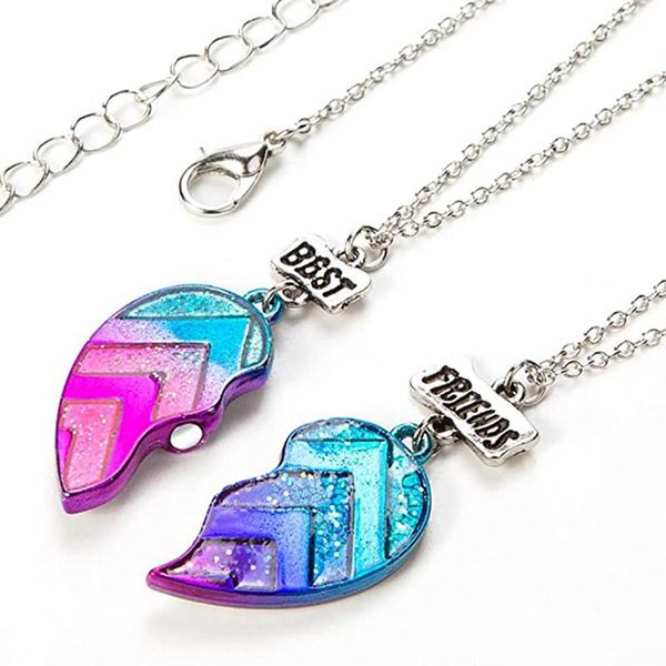 

pendant necklaces 2 pcs bff necklace womens heart friend letter fashion couple chain men friendship jewelry, Silver