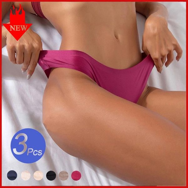 Roupas de ginástica 3 pçs / lote womens sexy yoga underwear feminino esporte sem costura conforto cuecas cool seda de gelo thongs baixo cintura g-string senhora lingerie