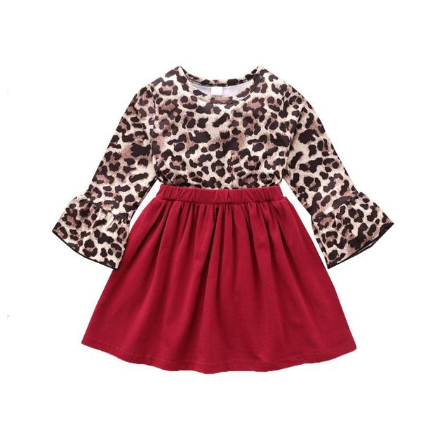 

girl's dresses 2021 baby spring autumn clothing girl dress leopard round neck flared sleeve for holiday birthday party vacation dancing, Red;yellow