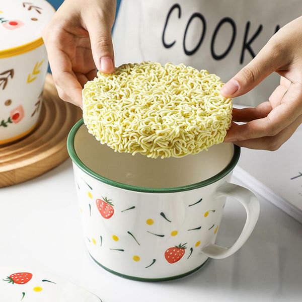 

ceramic instant noodles cup ramen bow lwith handle large capacity student bowl microwave oven soup bowls