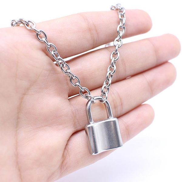 

chains punk chain silver color with lock necklace for women men padlock pendant 2021 statement gothic fashion jewelry s195