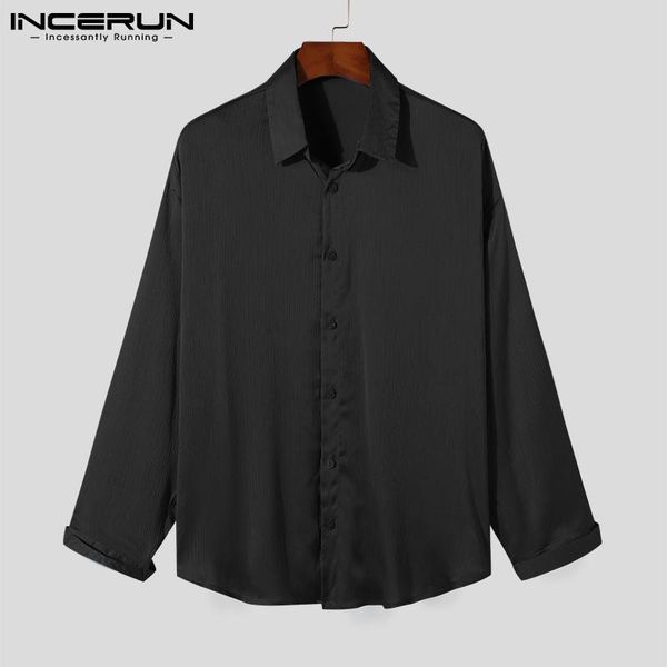 

men's casual shirts party nightclub solid comfortable lapel long sleeved all-match blouse fashion loose buttons s-5xl, White;black