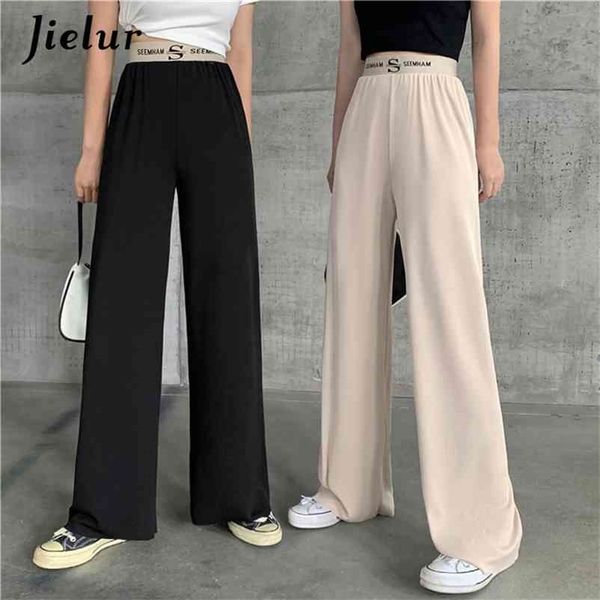 

summer pants long loose elastic waist chic autumn pantalon femme black trousers women slim letter roupas 210426, Black;white