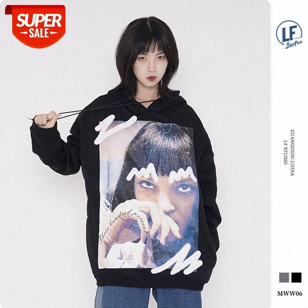 

lawfoo men's character print couple loose hooded sweater #pl56, Black