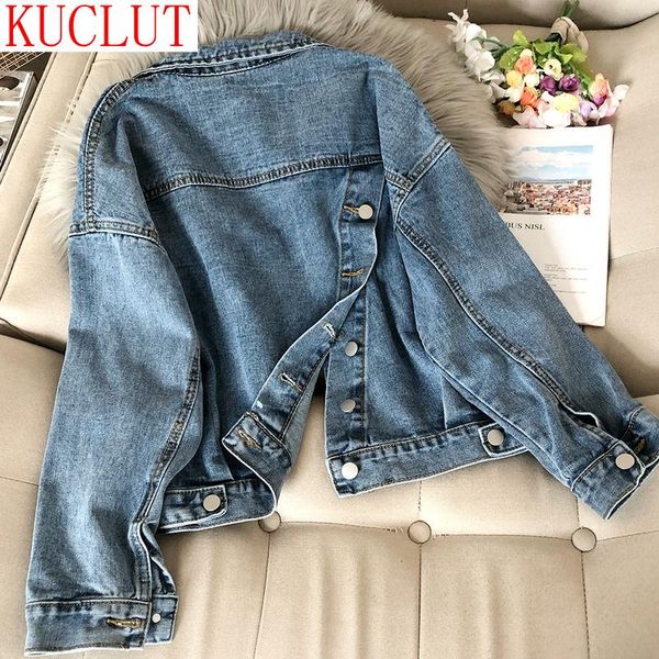 

women's jackets turn down collar long sleeve denim jacket women back split design button casaco feminino pocket korean coat spring 4916, Black;brown