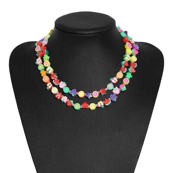 

chokers 2021 two piece ethnic colorful random resin fruit beads necklace for women girls soft clay choker collares beaded gifts, Golden;silver