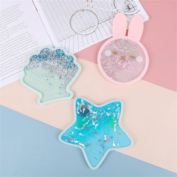 

mats & pads 1pcs kawaii coasters starfish shell quicksand silicone water cup mug placemat cushion insulation pad kitchen accessories