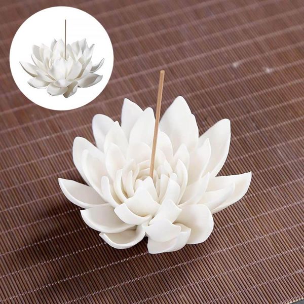 

fragrance lamps ceramic white lotus incense burner home decor stick holder buddhist censer for