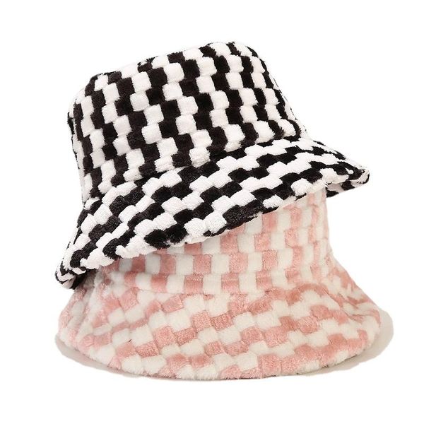 

wide brim hats women bucket hat winter faux lamb wool for thick warm plush female caps fleece fisherman gorros bob panama cap, Blue;gray