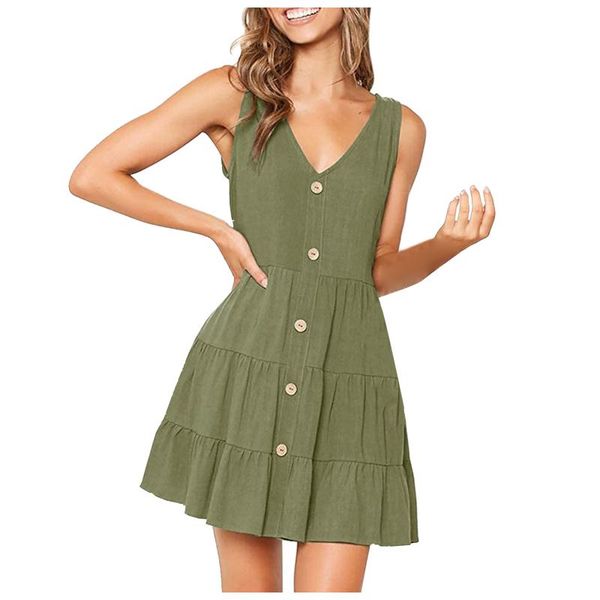 

summer y2k vintage elegant beach dresses fashion women's bohemian pure color v-neck sleeveless leisure time button dress swimwear, White;black