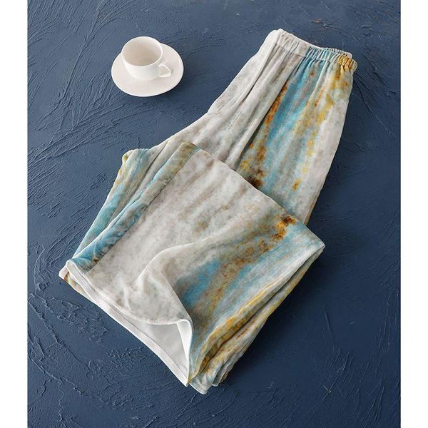 

women's pants & capris fashion velvet spring fall casual female trousers 2021 loose high waist tie dye soft women all-match wide leg, Black;white