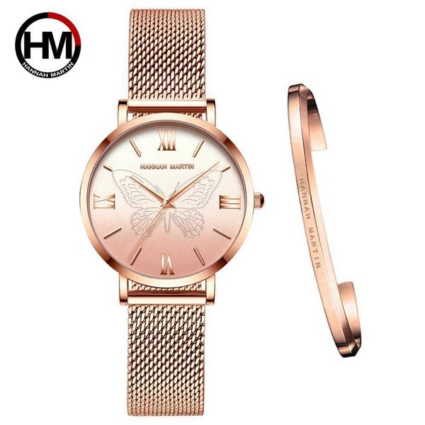 

1 set bracelet 3d butterfly japan quartz movement stainless steel mesh creative design waterproof ladies watch relogio feminino 210527, Slivery;brown