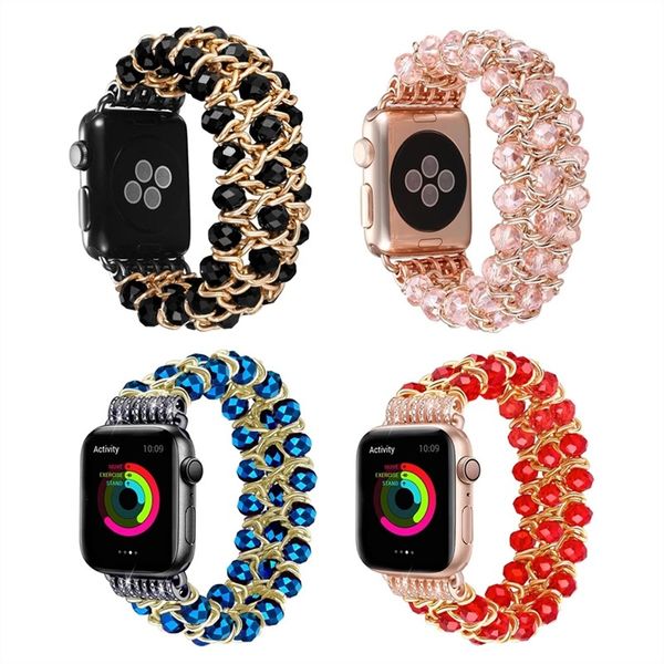 Bling Pearl Beads Strap Bracciale Band Stone per Apple Watch Series 4 3 2 1 40MM 44MM 38MM 42MM Uomo Donna
