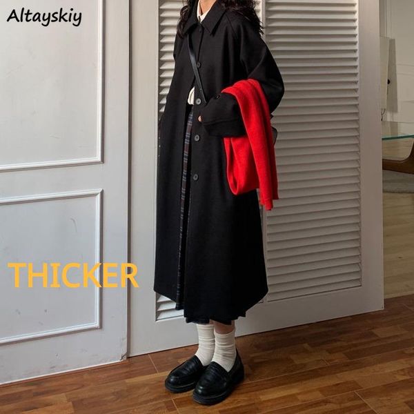 

women's wool & blends solid women single breasted korean style chic trendy elegant college students ulzzang female clothing winter ins, Black