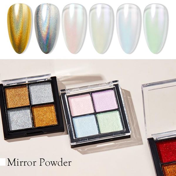 

nail glitter four color magic mirror powder art holographic aurora chrome pigments dust gel decorations manicure tool, Silver;gold