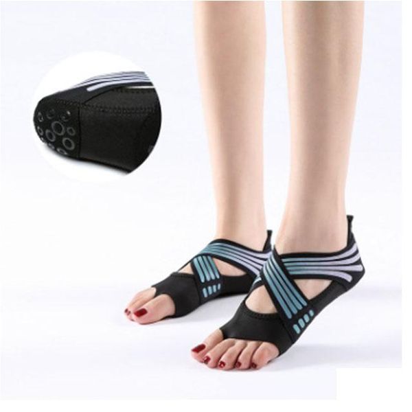 

cross half toe yoga training shoes anti skid silicon for pilates barre dance sports socks, Black