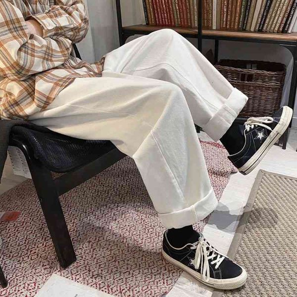 

men's jeans summer solid color korean fashion loose wide-leg casual harajuku streetwear retro straight jiyw, Blue