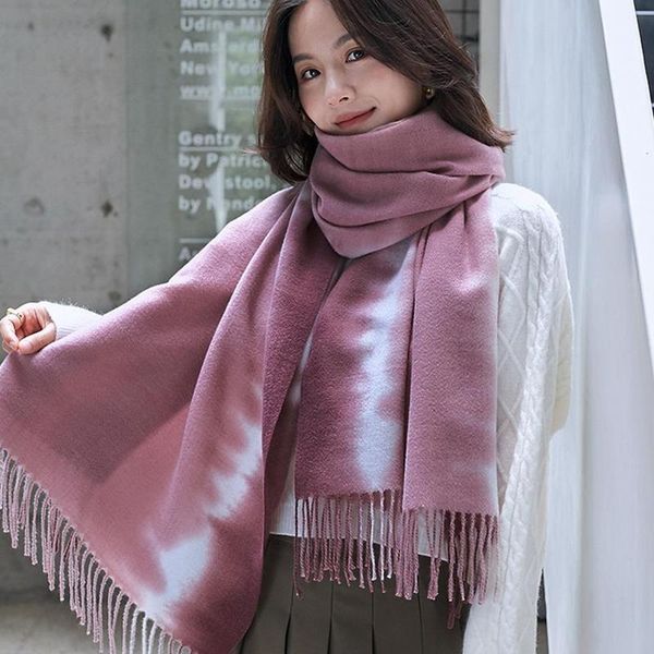 

scarves iimitation cashmere spring winter women scarf tie dye warm shawls neck bandana pashmina lady wrap, Blue;gray