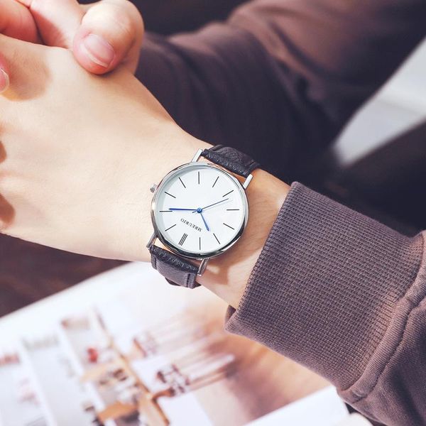 

wristwatches men's leather watch simple fashion trend quartz movement temperament sports classic casual monterey homme, Slivery;brown