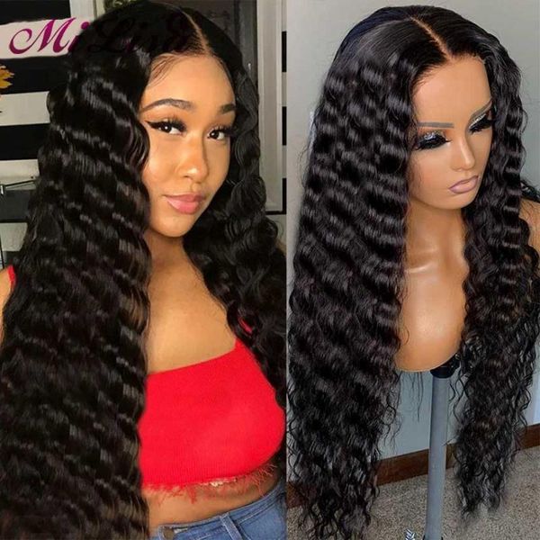 

lace wigs 30 inch water wave wig front human hair transparent t part deep frontal brazilian curly, Black;brown