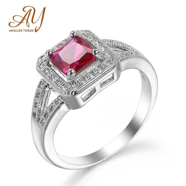 

anillos yuzuk brands red zircon female finger rings romantic 925 sterling silver women wedding engagement ring fine jewelry cluster, Golden;silver