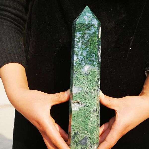 

beautiful natural moss agate crystal tower energy decorative objects & figurines