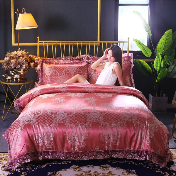 

european satin jacquard tencel modal lace all cotton four piece set bedding price