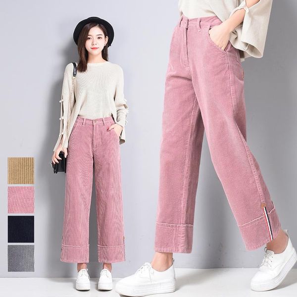 

women's pants & capris autumn women for corduroy wide leg trousers casual ankle-length, Black;white