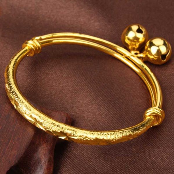 Bracelete expansível esculpida ouro amarelo chiléia crianças bangle adorável presente para crianças moda acessórios de bebê presente q0717