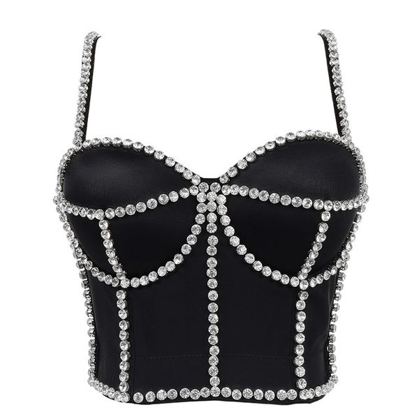 

fashion spaghetti strap cropped vintage backless black cami party club celebrity vest caims beading bra 210515, White