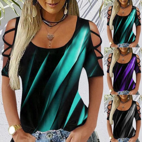 

off-the-shoulder t-shirt women positioning line contrast printing hollow round neck short-sleeved fashion girl women's, White